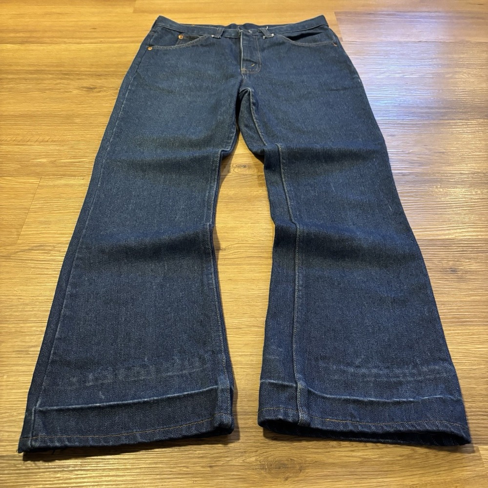 VTG 70s JCPenney Plain Pockets Jeans Men's 31x28 Bootcut Flare Dark Cotton Blend